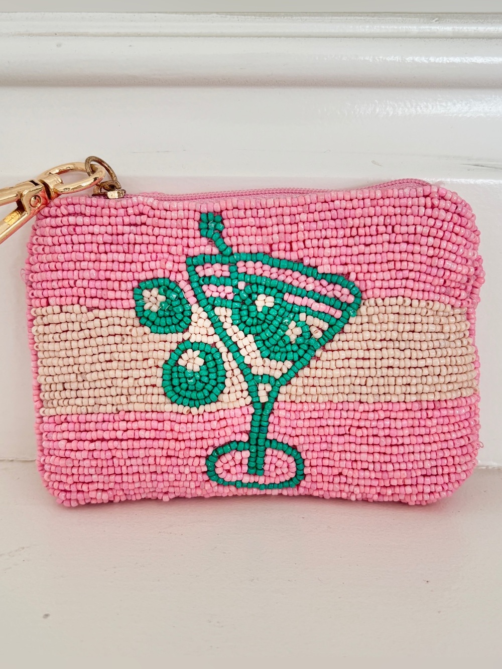 Beaded Martini Coin Pouch Bag Charm Keychain